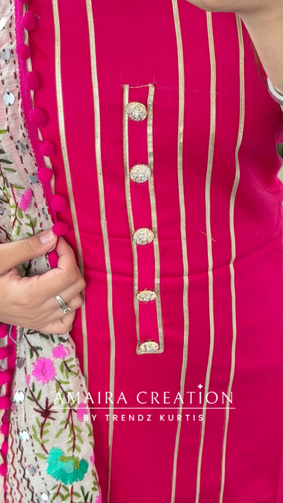 Premium Glaze Cotton Magenta Colour kanta Work Unstitch Suit