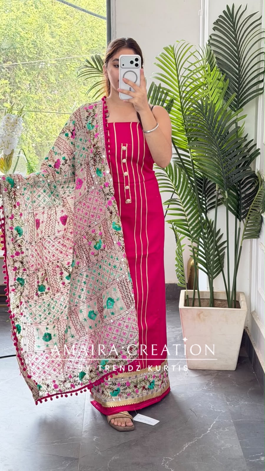 Premium Glaze Cotton Magenta Colour kanta Work Unstitch Suit