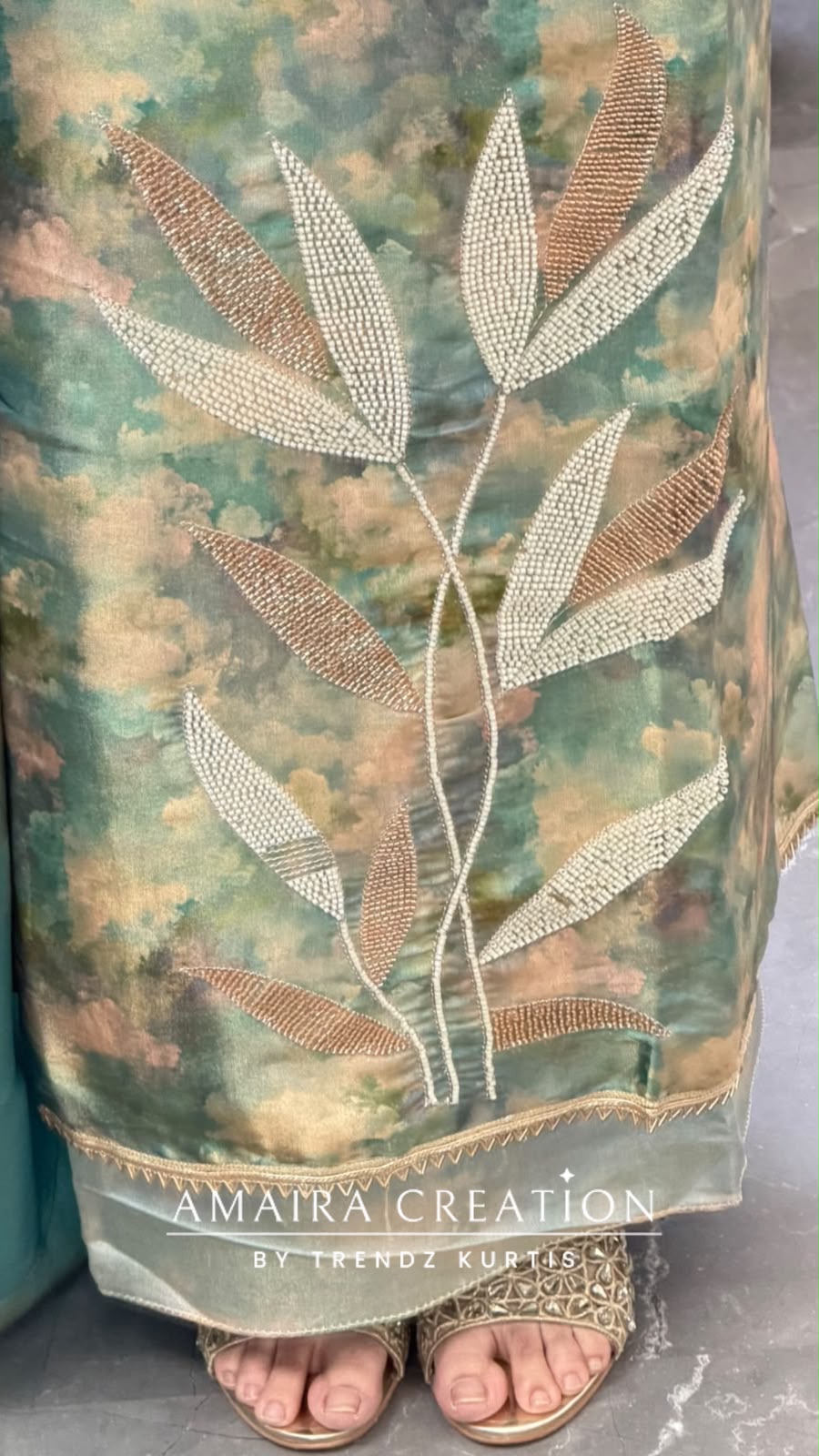 Premium Tissue Silk Sea Green Colour  WaterColor Effect Unstitched Suit