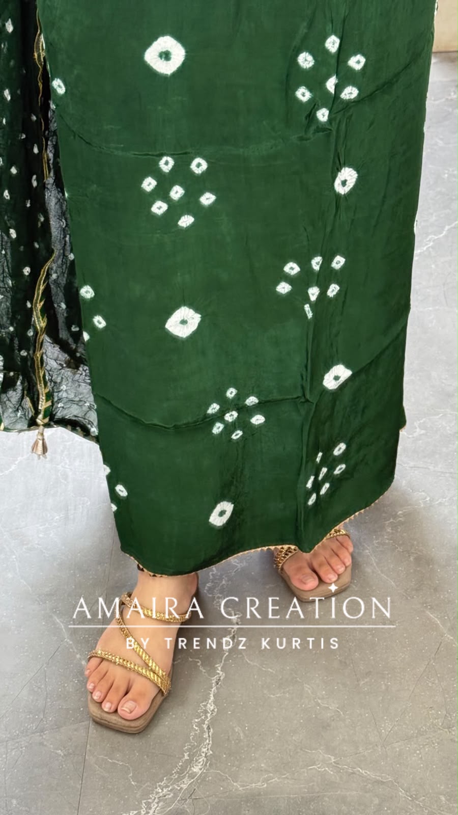 Premium Crepe Bottle Green Colour Bandhni Print Unstitched Suit