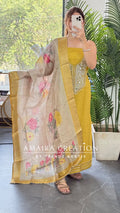 Premium Tissue Fabric Mustard Colour  Mirror Work Detailing Unstitched Suit