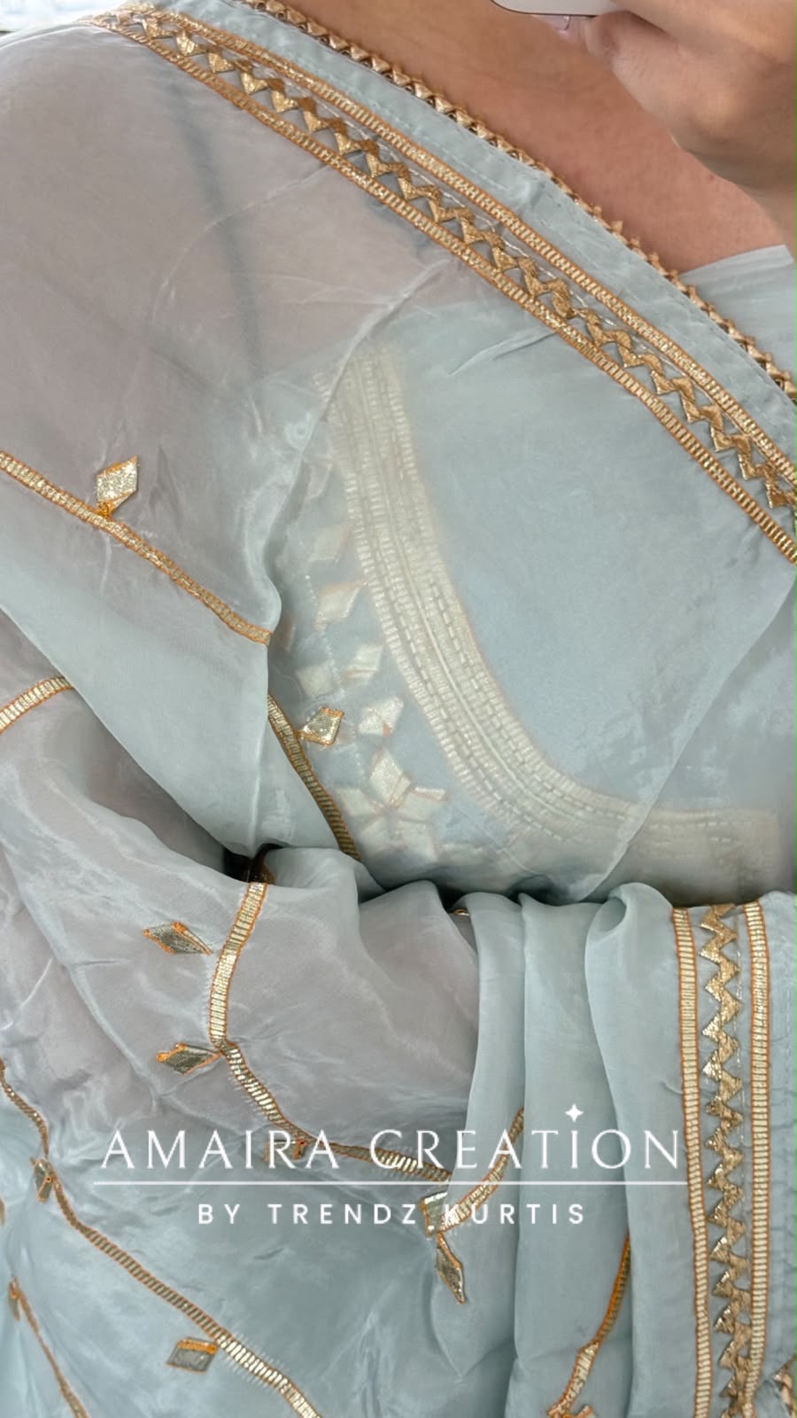 Premium Organza Sky Colour Gotta Patti work unstitched Suit