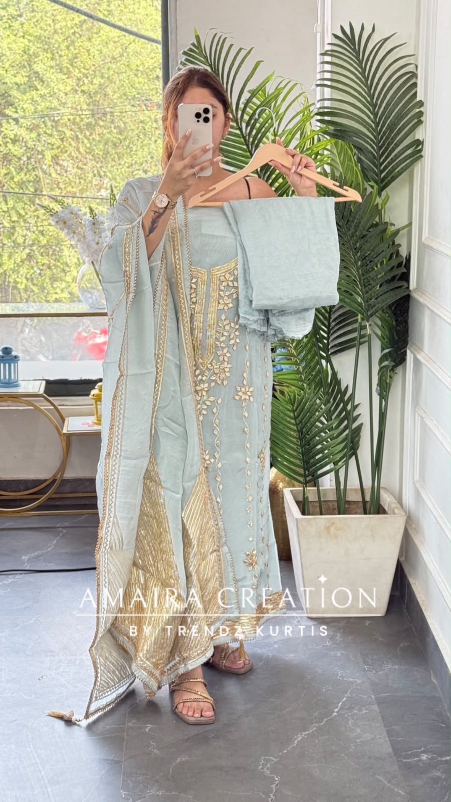 Premium Organza Sky Colour Gotta Patti work unstitched Suit