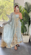 Premium Organza Sky Colour Gotta Patti work unstitched Suit