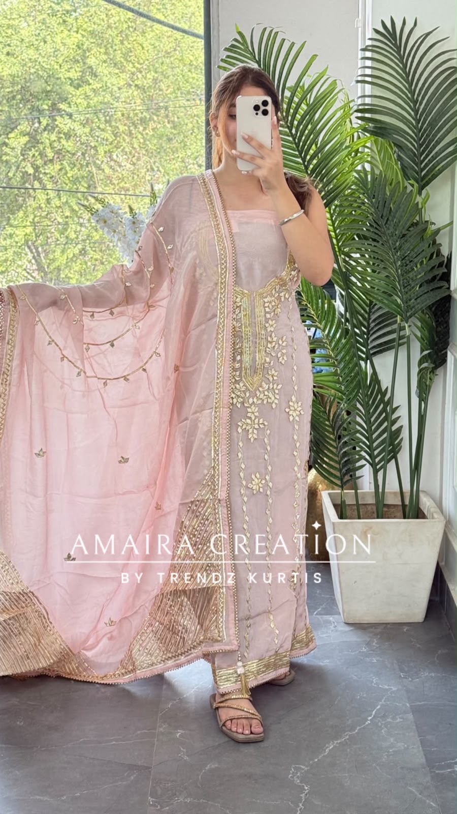 Premium Organza Baby Pink Colour Gotta Patti work unstitched Suit