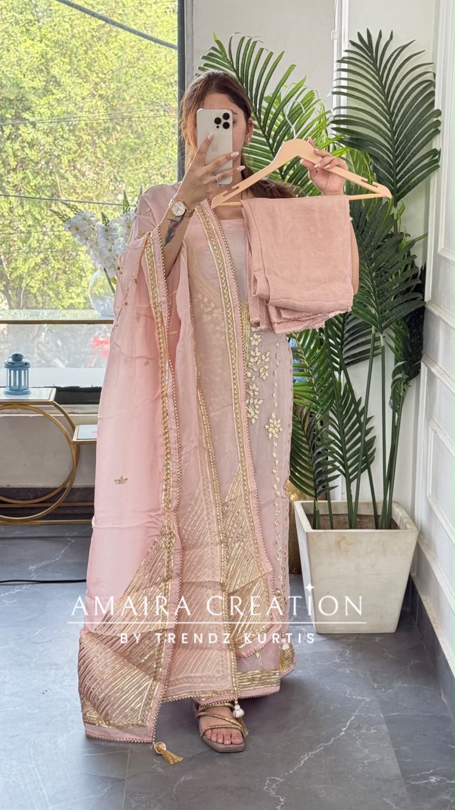 Premium Organza Baby Pink Colour Gotta Patti work unstitched Suit