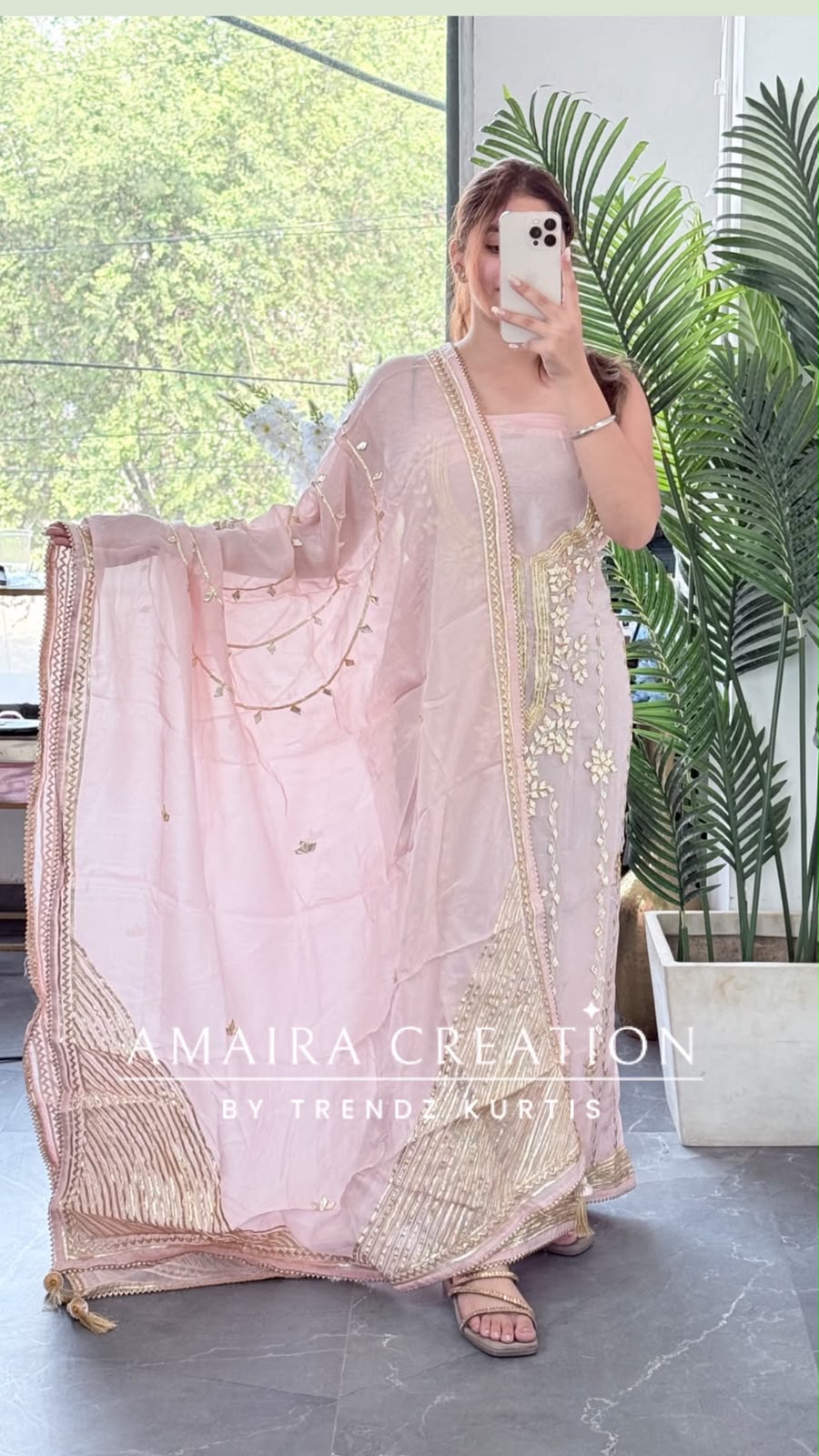 Premium Organza Baby Pink Colour Gotta Patti work unstitched Suit