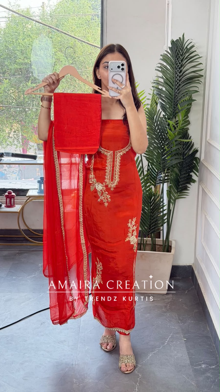 Premium Orgnaza Orange Colour Unstitch Suit With Chiffon Dupatta