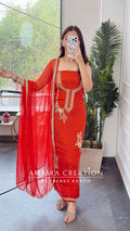 Premium Orgnaza Orange Colour Unstitch Suit With Chiffon Dupatta