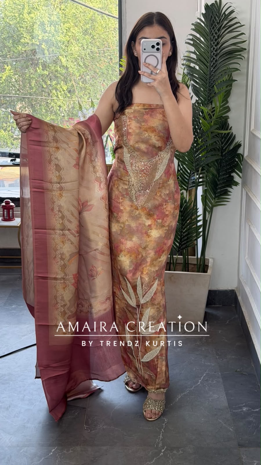 Premium Tissue Silk Peach Colour