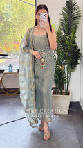 Premium Tissue Sea Green Colour Beautiful Gem Work Unstitch Suit