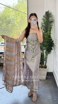 Premium Tissue Mauve Colour Beautiful Gem Work Unstitch Suit