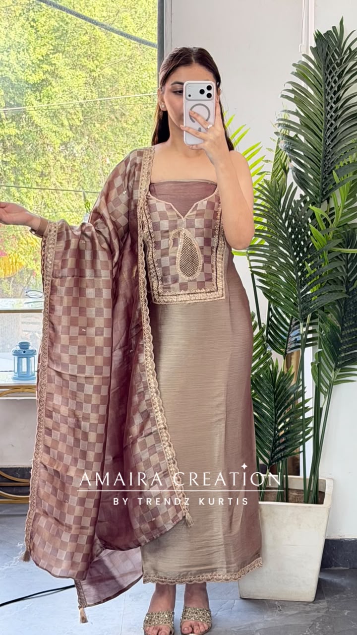 Premium Banarasi Brocade Brown Colour Unstitch Suit