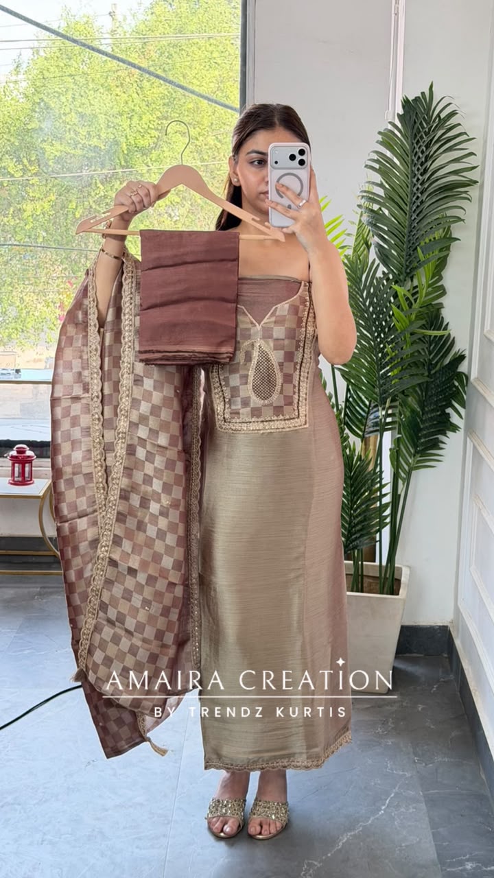 Premium Banarasi Brocade Brown Colour Unstitch Suit