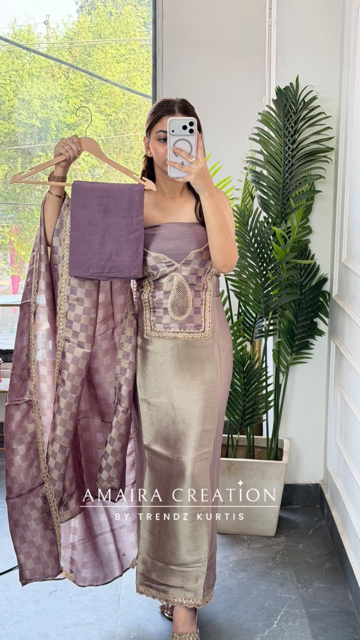 Premium Banarasi Brocade Mauve Colour Unstitch Suit