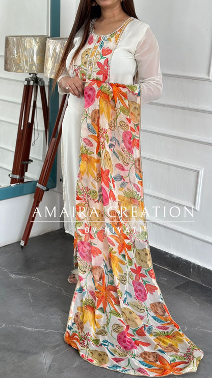 Organza Suit With Printed Organza Dupatta