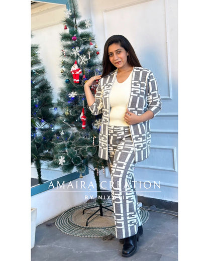 Grey &  Off White Indo Western 3 Piece Set