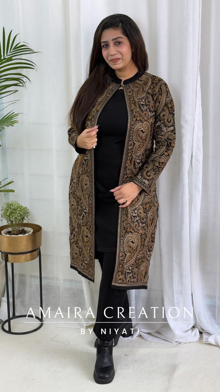 Black Woolen 3 Piece Indo-Western Set