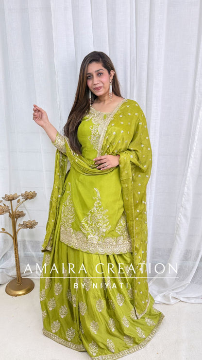 Green Embroidered Skirt Set