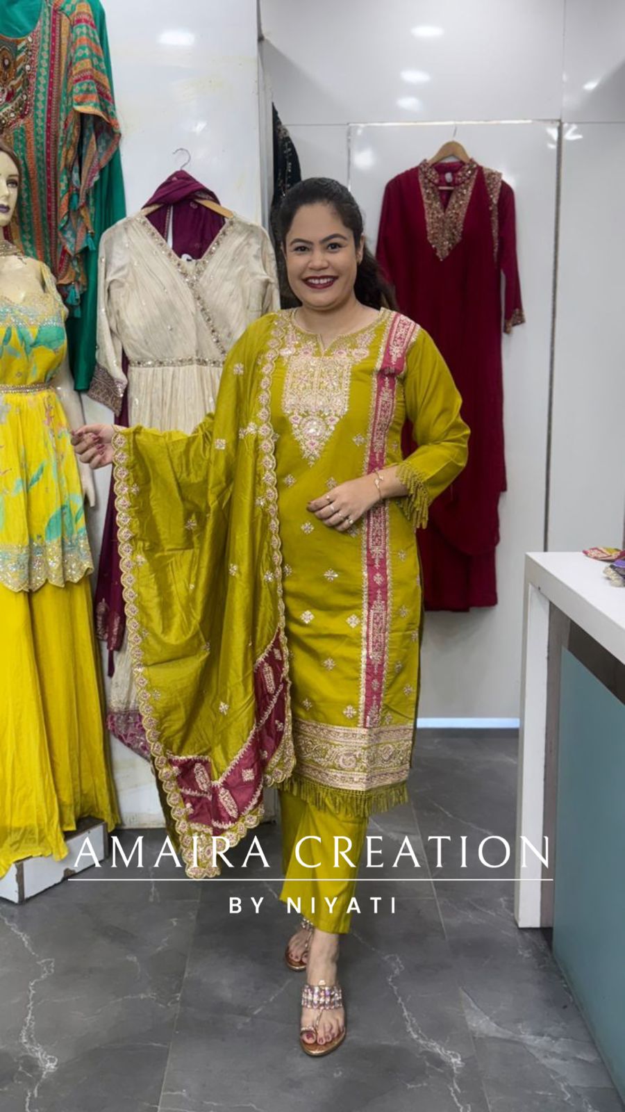 Mehendi Green Pakistani Cotton Silk Pant Set