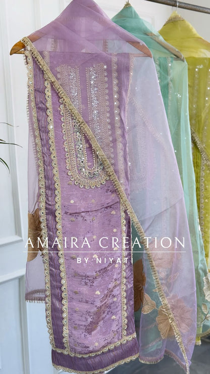 Pearl Work Organza Fabric Unstitch Suit With Beautiful Dupatta