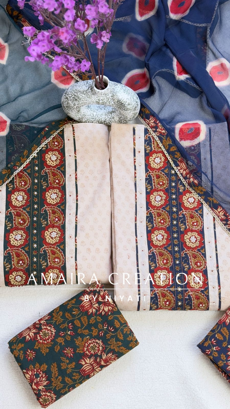 Premium Cotton Fabric Unstitch Suit With Schiffon Dupatta