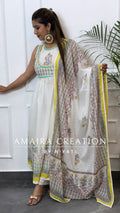 White Floral Print A Line Side Slit Set