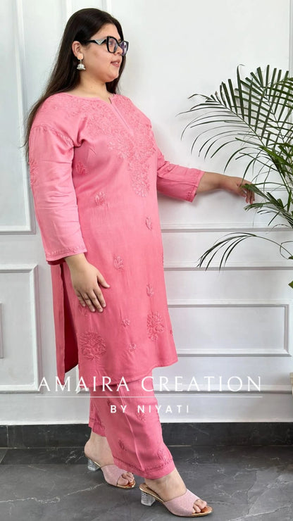 Peach Reyon Lakhnavi Ombre Kurta Pant Set