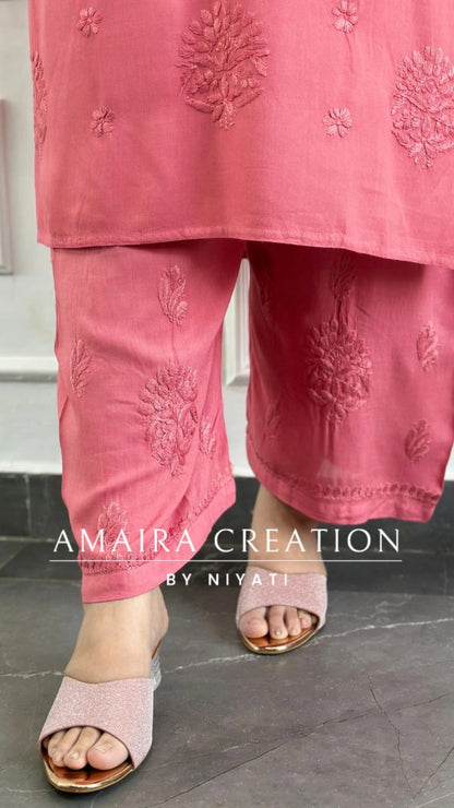 Peach Reyon Lakhnavi Ombre Kurta Pant Set