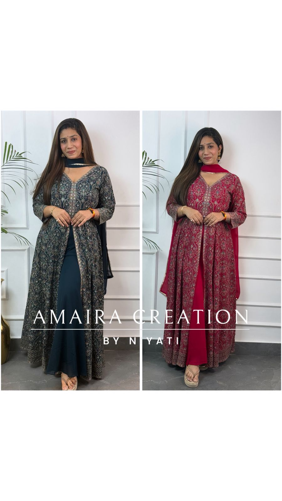 Thread Embroidered Georgette Fabric Centre Slit Anarakali Set