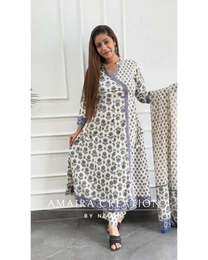 White SkyBlue Angrakha A-Line Pant set