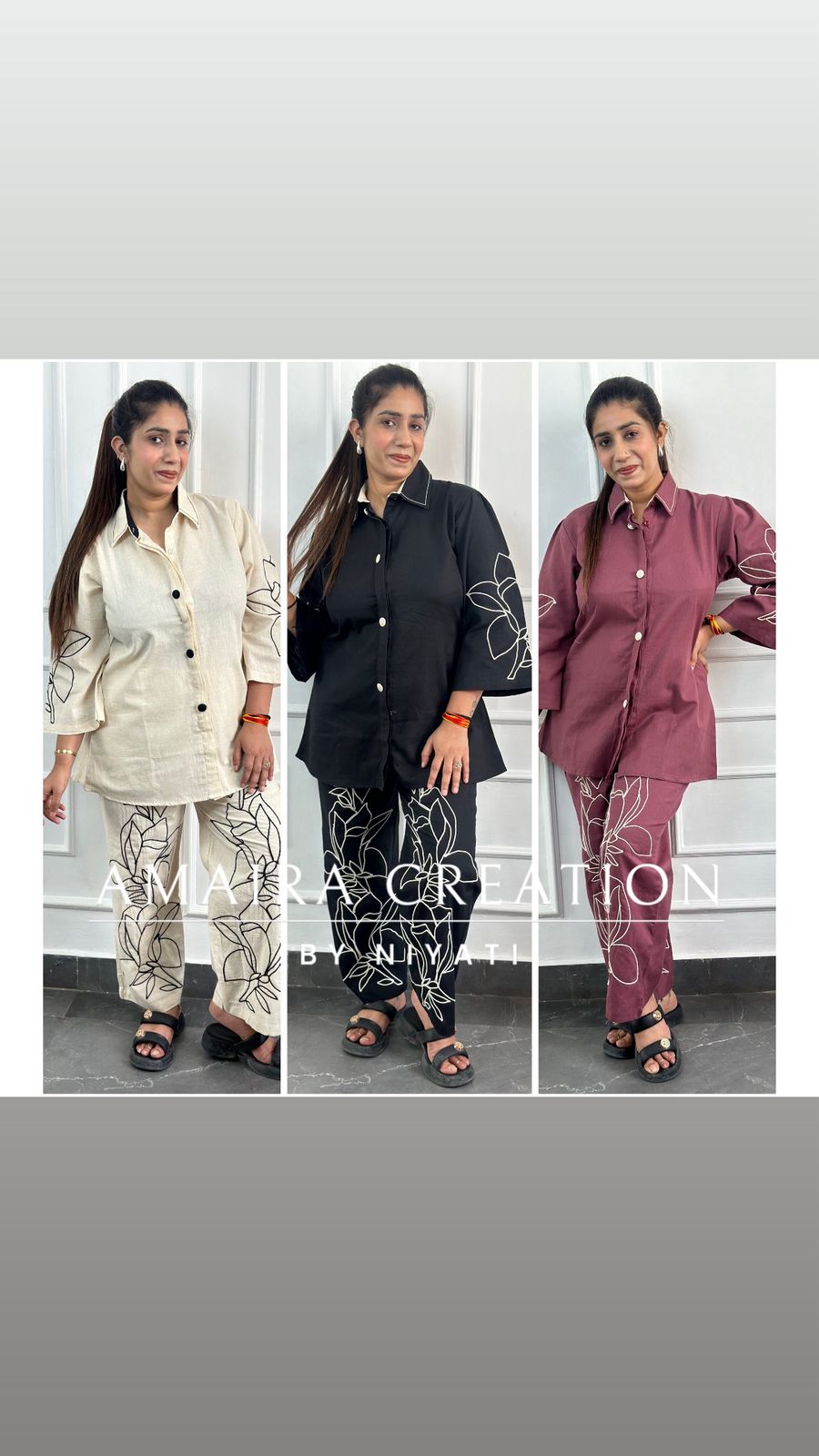 Cotton Thread Embroidered Cord set