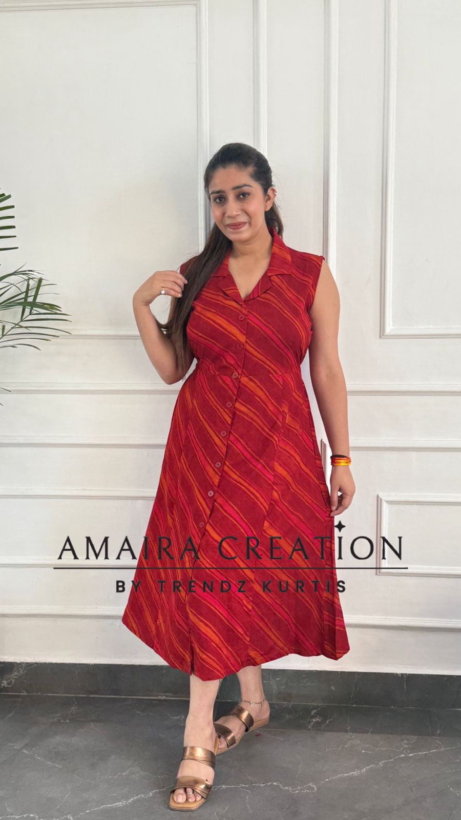 Brick & Olive Green Premium Reyon Dress(17 inches sleeves available)