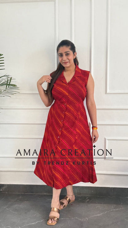 Brick & Olive Green Premium Reyon Dress(17 inches sleeves available)