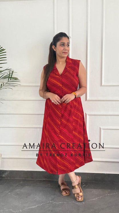 Brick & Olive Green Premium Reyon Dress(17 inches sleeves available)