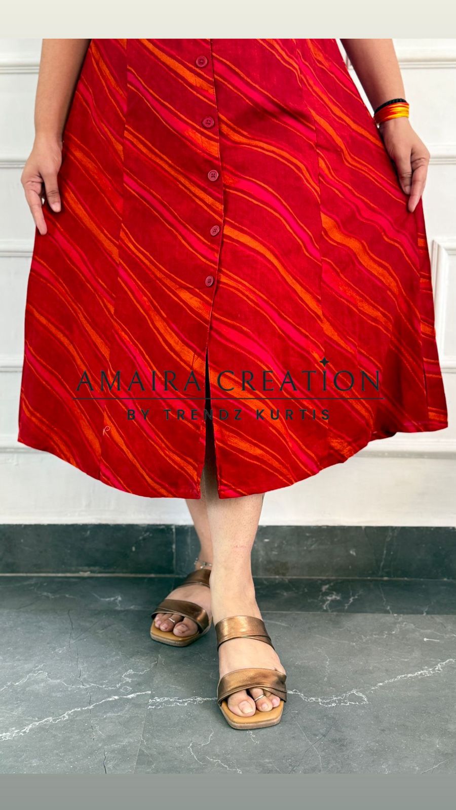 Brick & Olive Green Premium Reyon Dress(17 inches sleeves available)