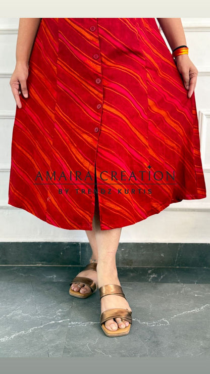 Brick & Olive Green Premium Reyon Dress(17 inches sleeves available)