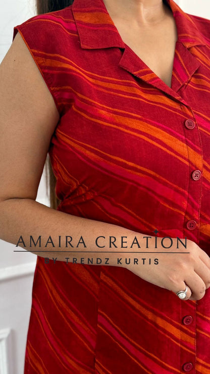 Brick & Olive Green Premium Reyon Dress(17 inches sleeves available)