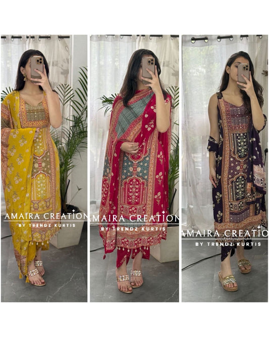 Premium Crepe Strap Pattern Designer Pant Set(16 inches sleeves available)