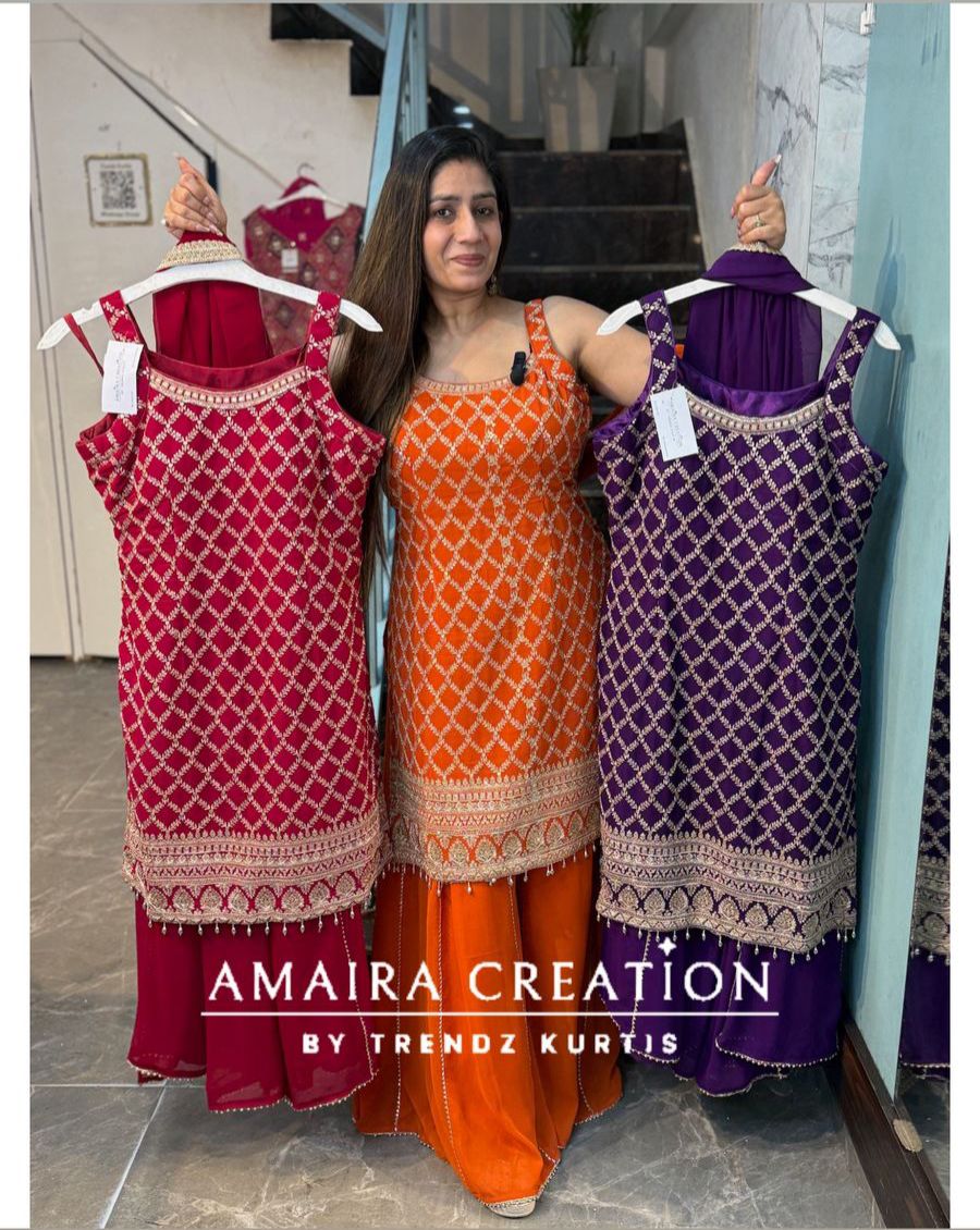 Premium Georgette Zari Work Divider Set(15 inches sleeves available)