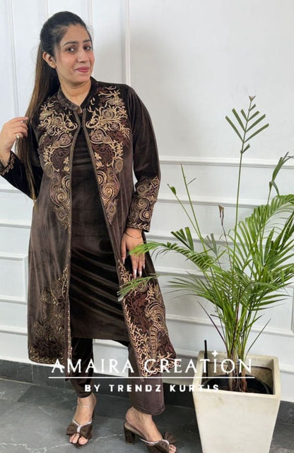Premium Velvet Three Pc Set With Beautiful Embroidery