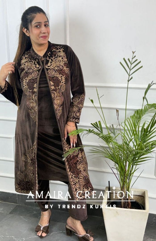 Premium Velvet Three Pc Set With Beautiful Embroidery