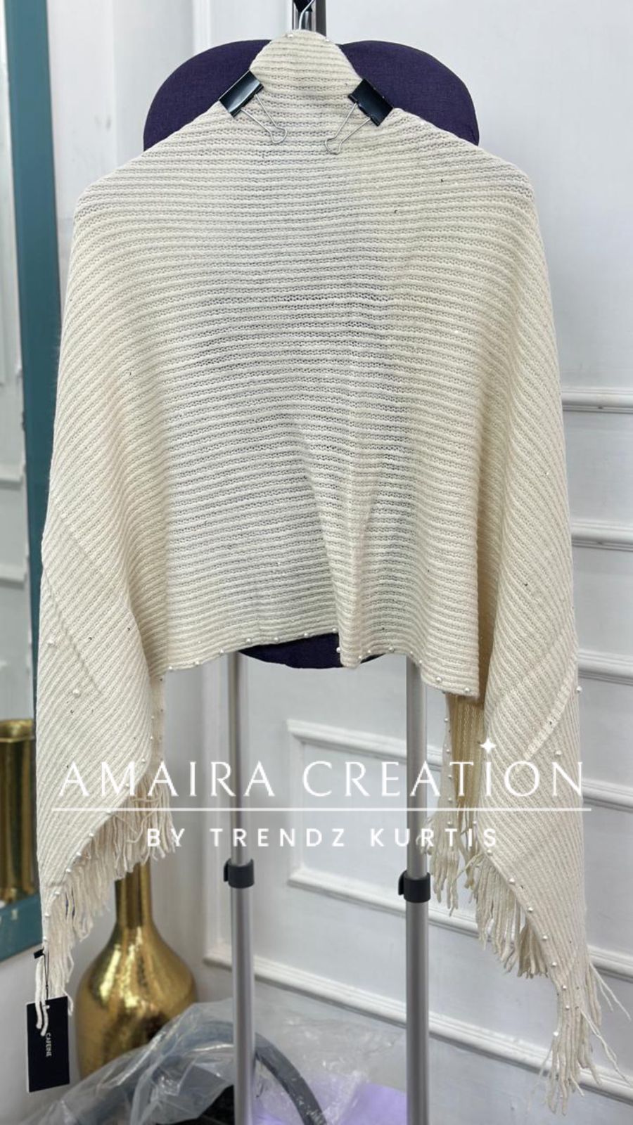 Premium Woolen Party Wear Stole With Pearl Dratiling