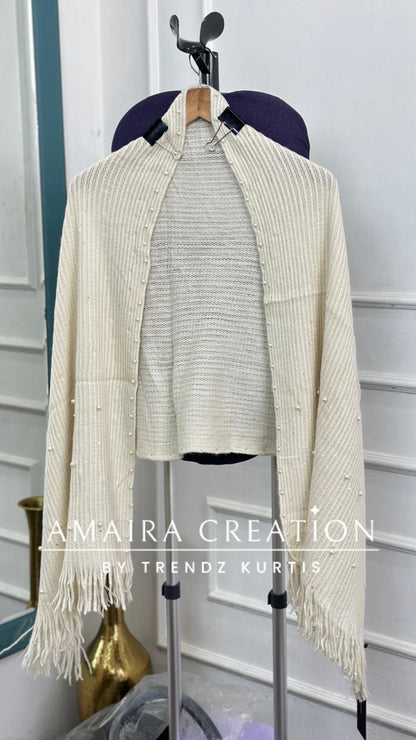 Premium Woolen Party Wear Stole With Pearl Dratiling