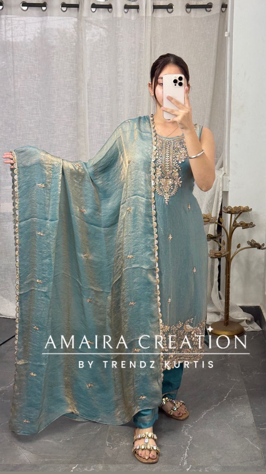 Premium Jimmy choo Fabric Beautiful HandWork Pant Set(17 inches sleeves