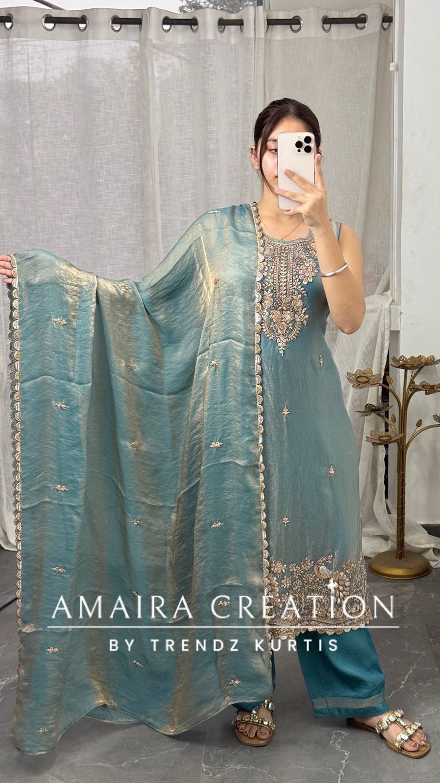 Premium Jimmy choo Fabric Beautiful HandWork Pant Set(17 inches sleeves