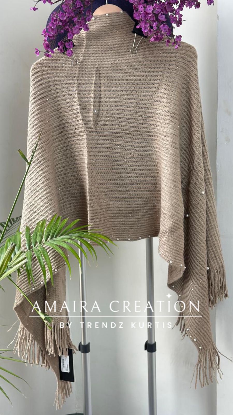 Premium Woolen Party Wear Stole With Pearl Dratiling