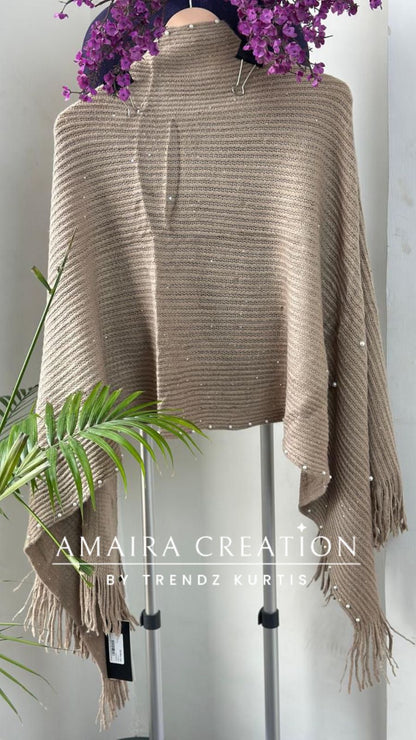 Premium Woolen Party Wear Stole With Pearl Dratiling