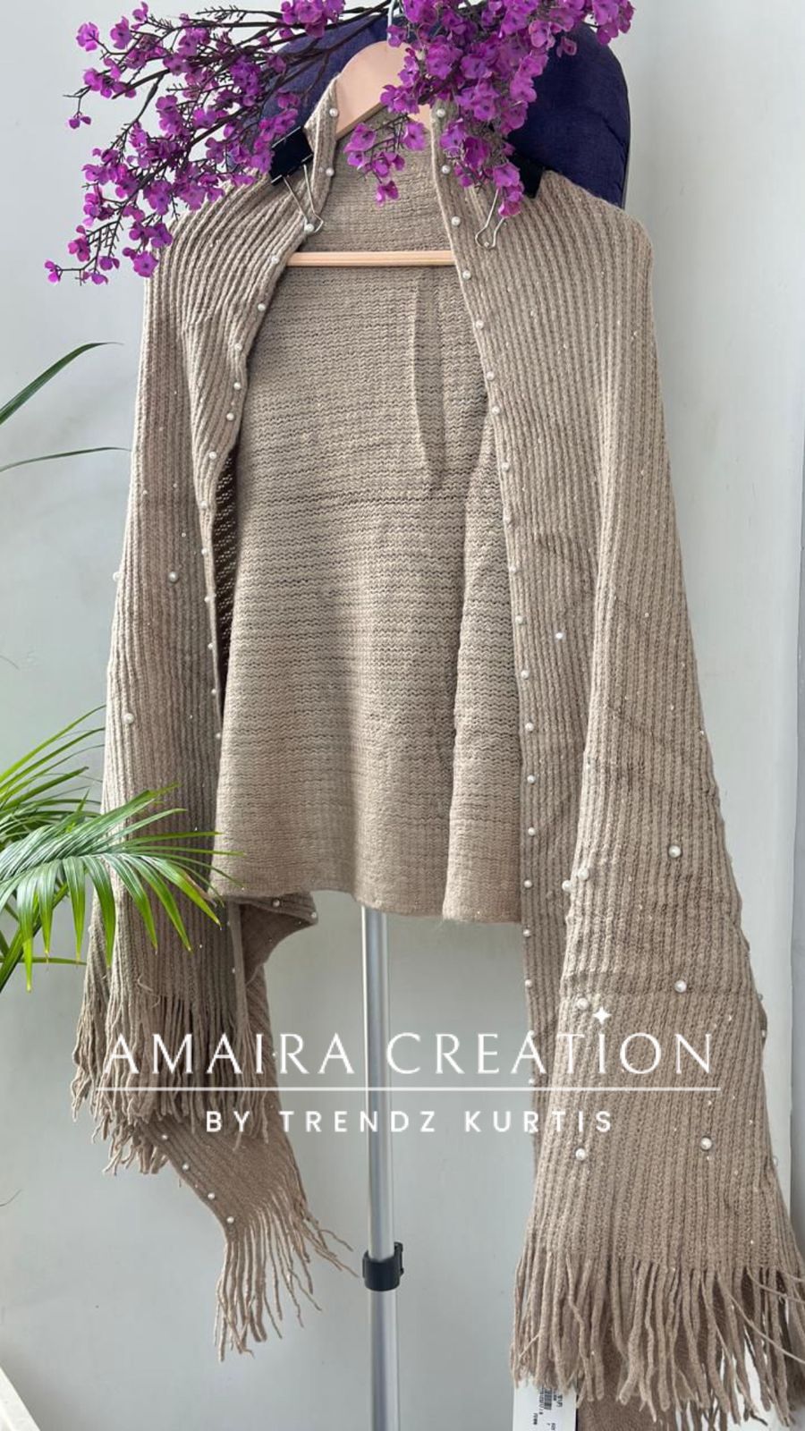 Premium Woolen Party Wear Stole With Pearl Dratiling