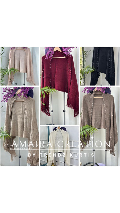 Premium Woolen Party Wear Stole With Pearl Dratiling